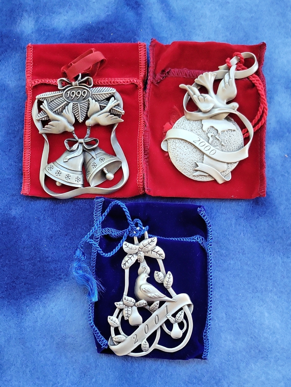 Set Of 3 Vintage Avon Fine Collectibles Pewter Ornaments With Birds